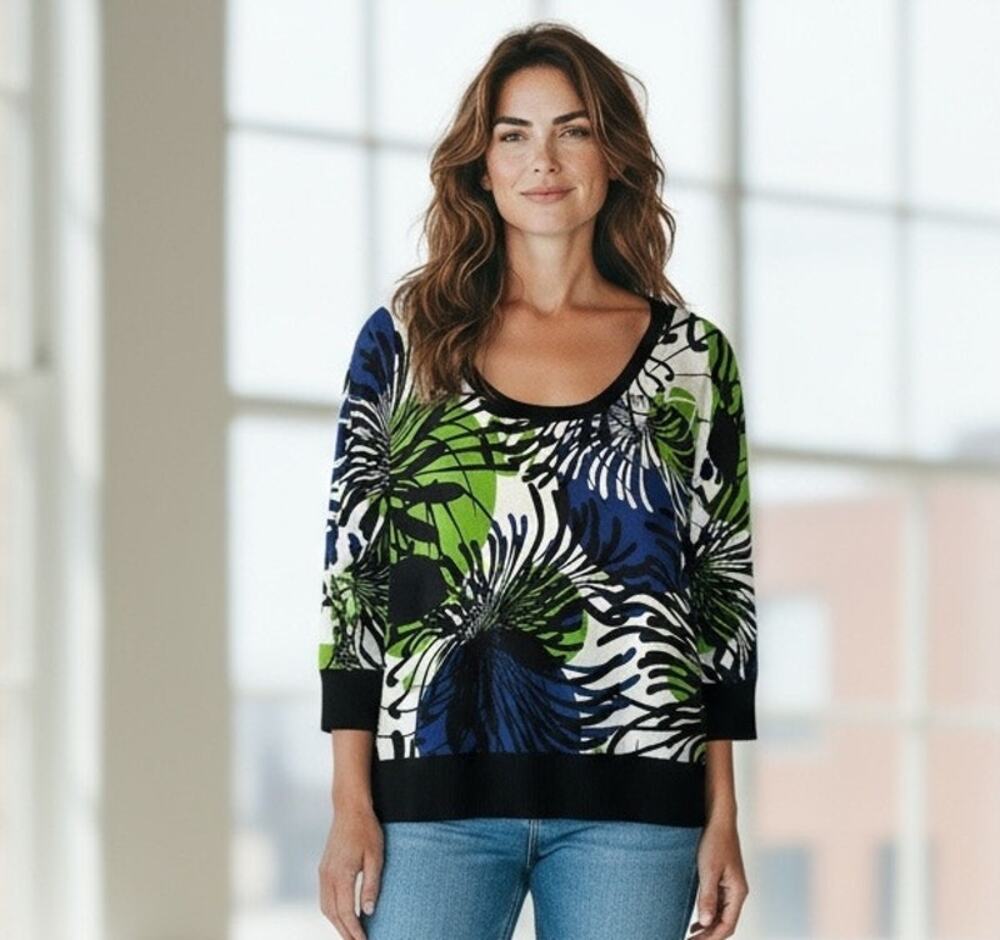 Sweater Jersey Floral Abstract XL 18-20 3/4 Sleeve Pull Over Nygard Office Wear